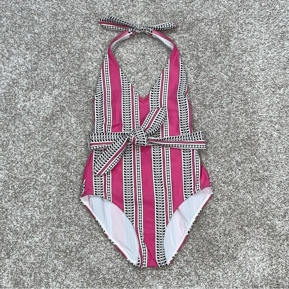 LEMLEM Amira Geo Stripe Belted One-Piece Swimsuit - Pink - Sz - XS $250 - Picture 2 of 11